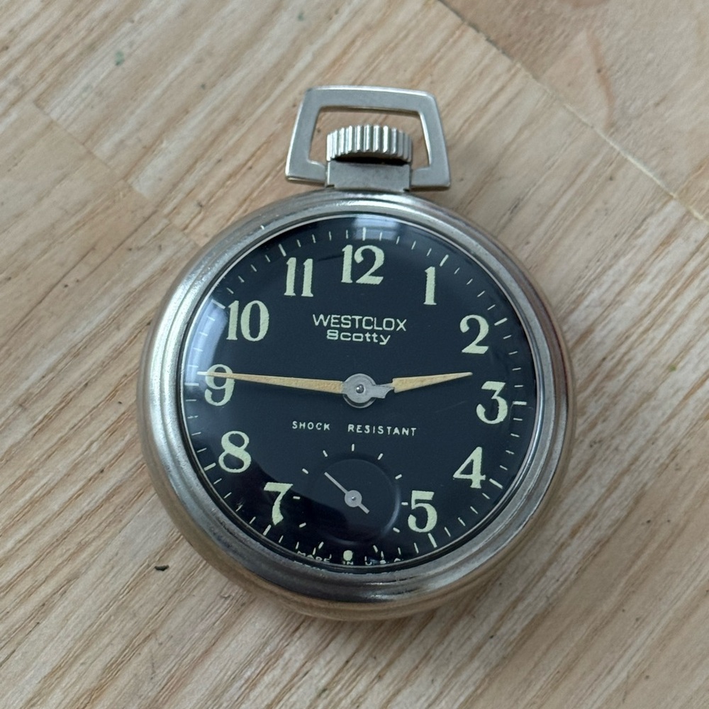 Westclox Scotty Poacket Watch Vintage Mechanical Winding Black Dial Works Well - Picture 5 of 7